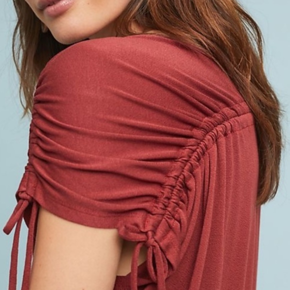 BOHO Anthropologie Amadi Drawstring Crimson Shirt - Picture 4 of 9